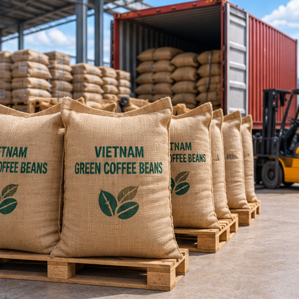 Vietnamese green coffee beans bulk export jute bag packaging